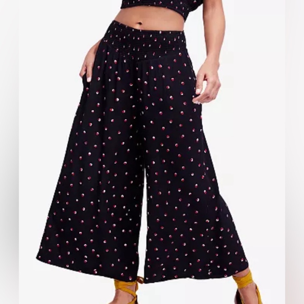Free People Black and Red Wide Leg Pants